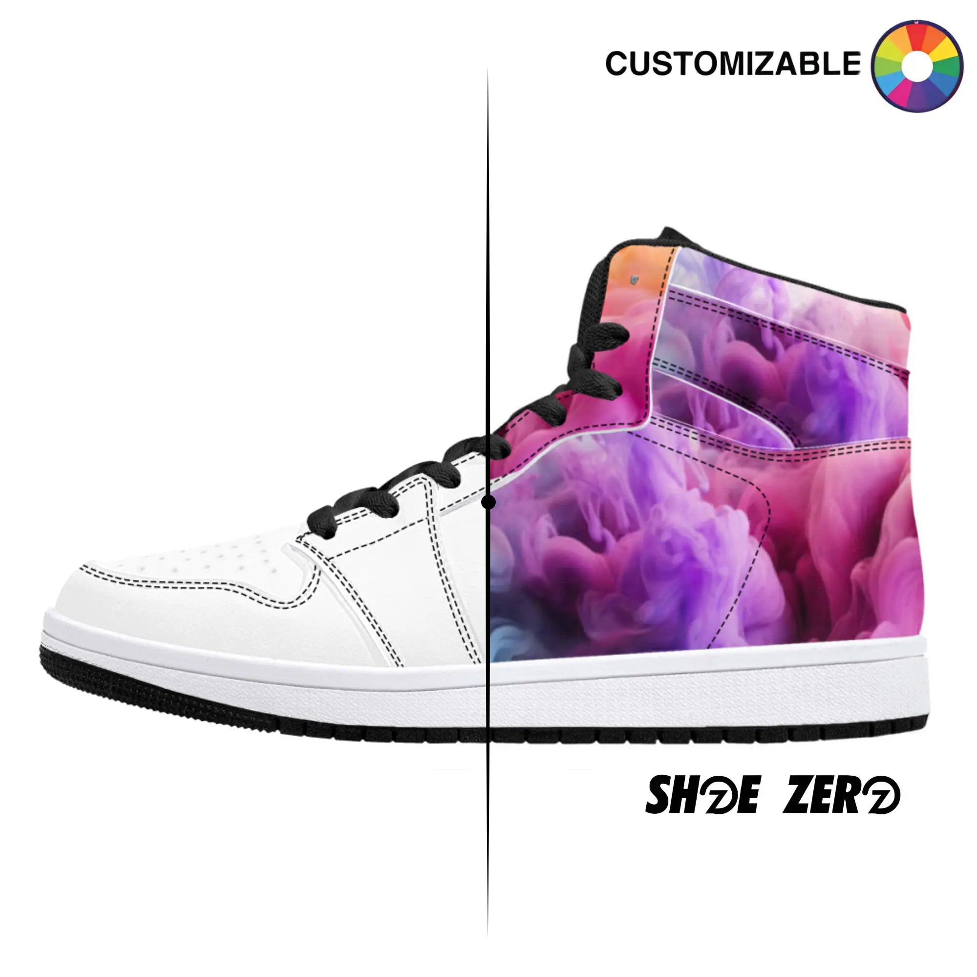 Customizable High Top Synthetic Vegan Leather Sneakers Black Custom Shoes Shoe Zero