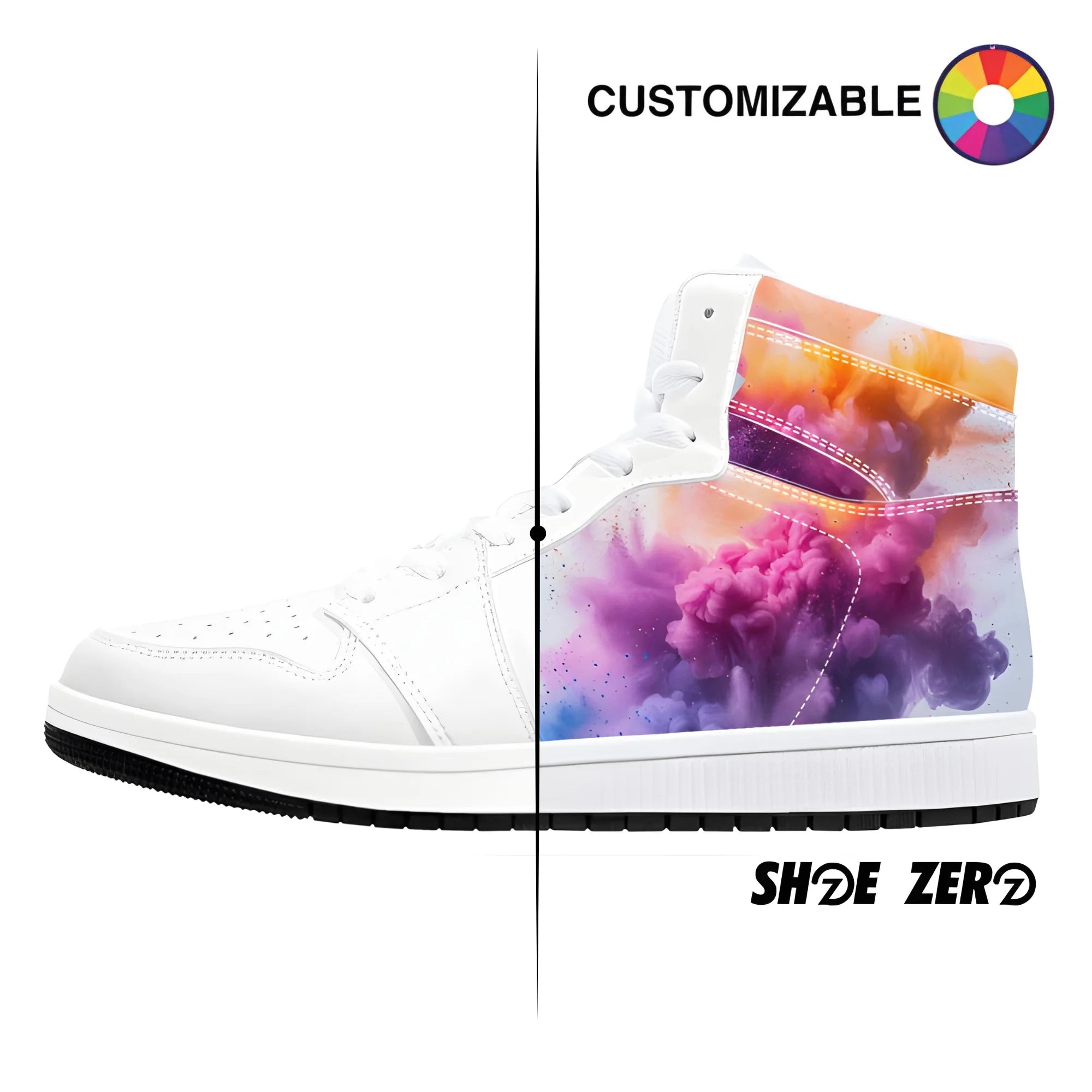 Customizable High Top Synthetic Leather Sneakers White