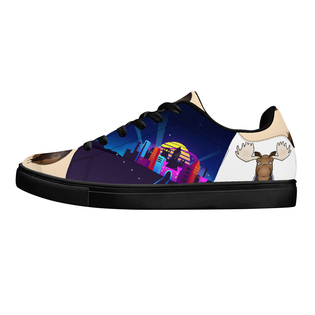 Moose with a Scarf II Synthetic Leather Sneakers - Black - Shoe Zero
