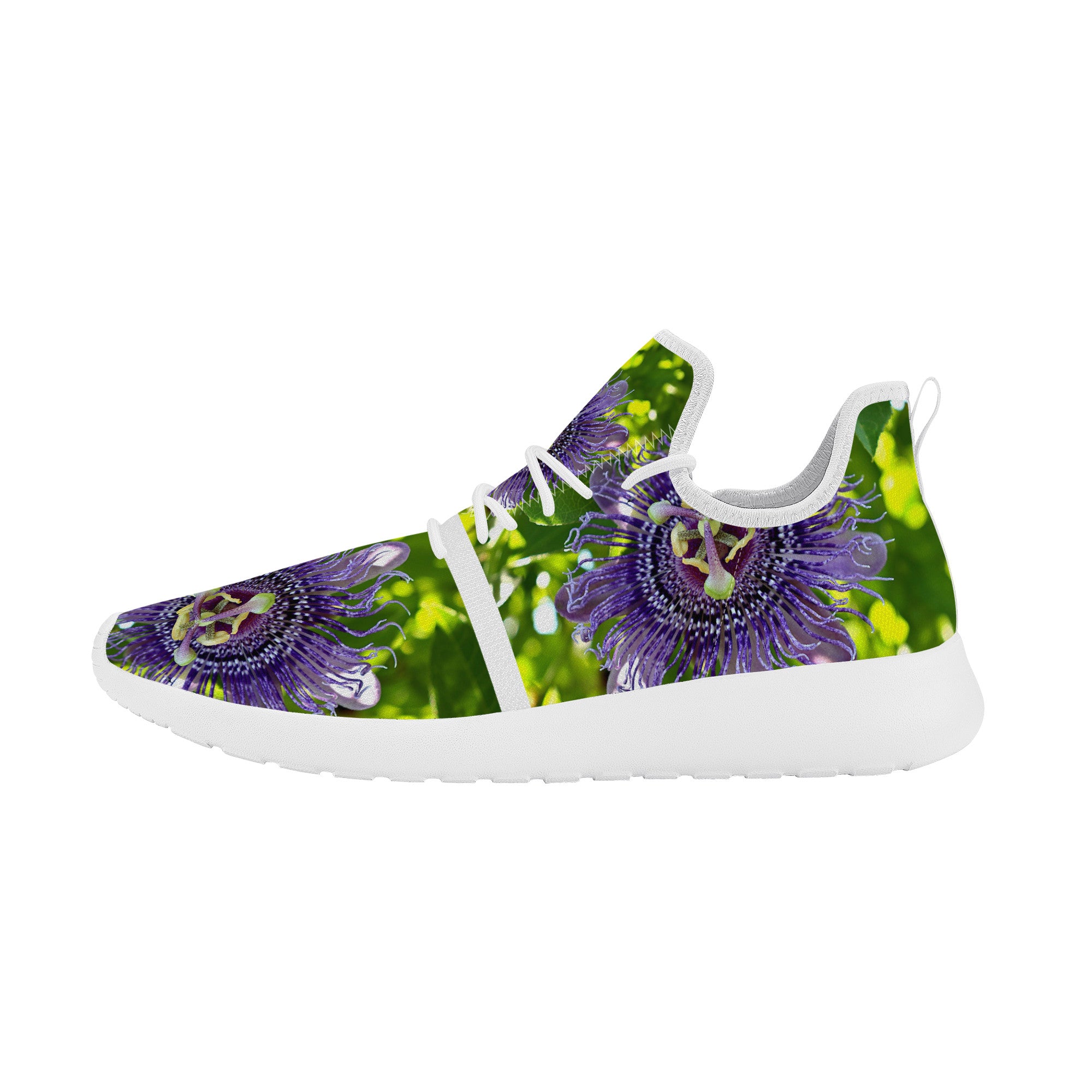 Purple Flowers Lightweight Mesh Knit Sneaker - White - Shoe Zero