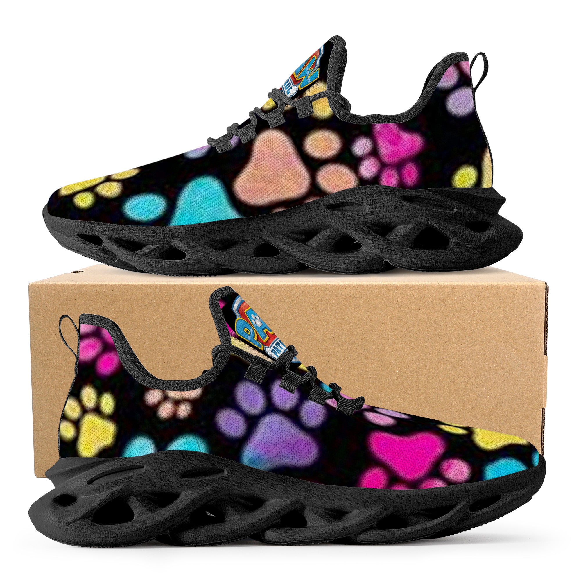 Dog Paw Prints Shoe | Flex Control Sneaker - Black - Shoe Zero