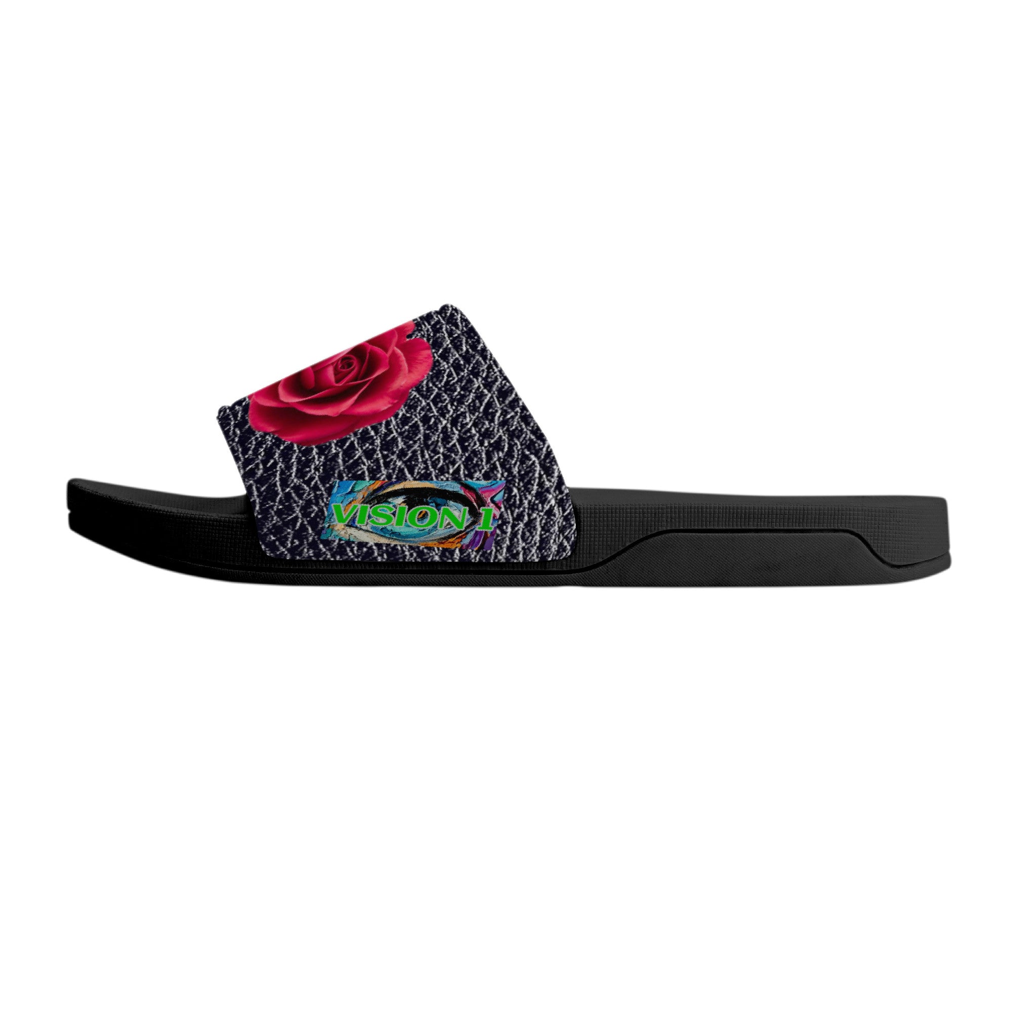 Majestic Rose Print | Vision 1 Collection | Slide Sandals - Black - Shoe Zero