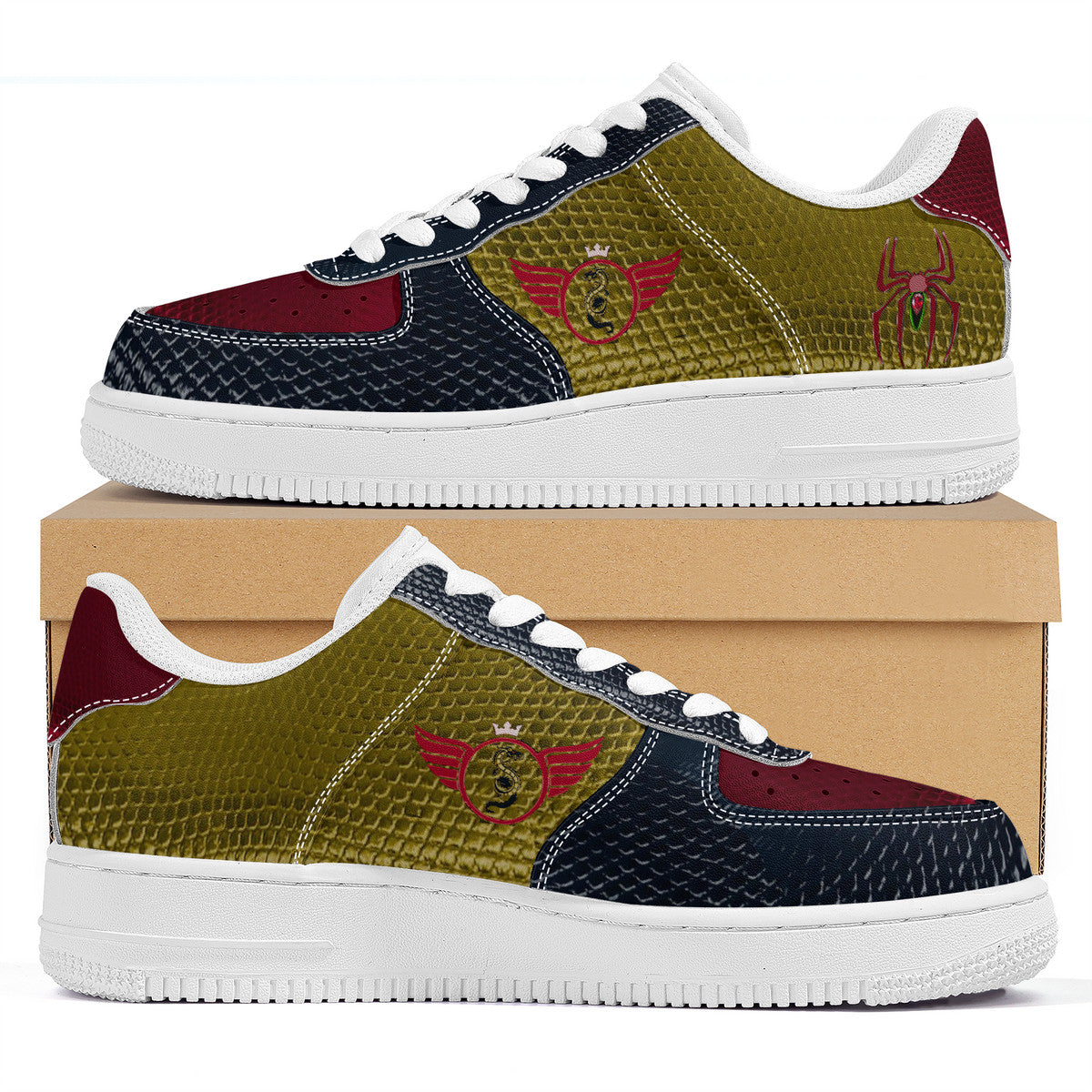 Majestic Gold, Red, Black Scales Print | Vision 1 Collection | Low Top Sneaker - Designed Shoe Drop - Shoe Zero