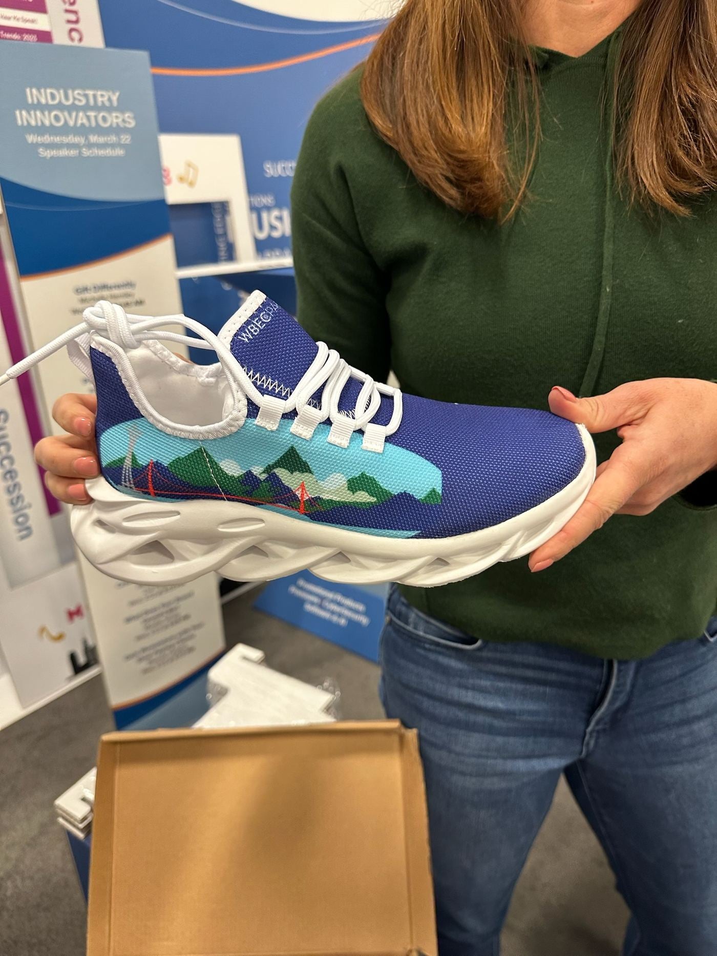 Trade show exhibit with custom shoes