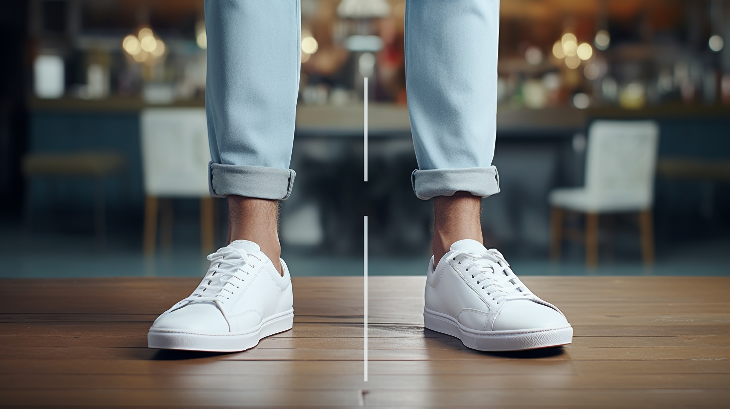 man wearing white sneaker shoes