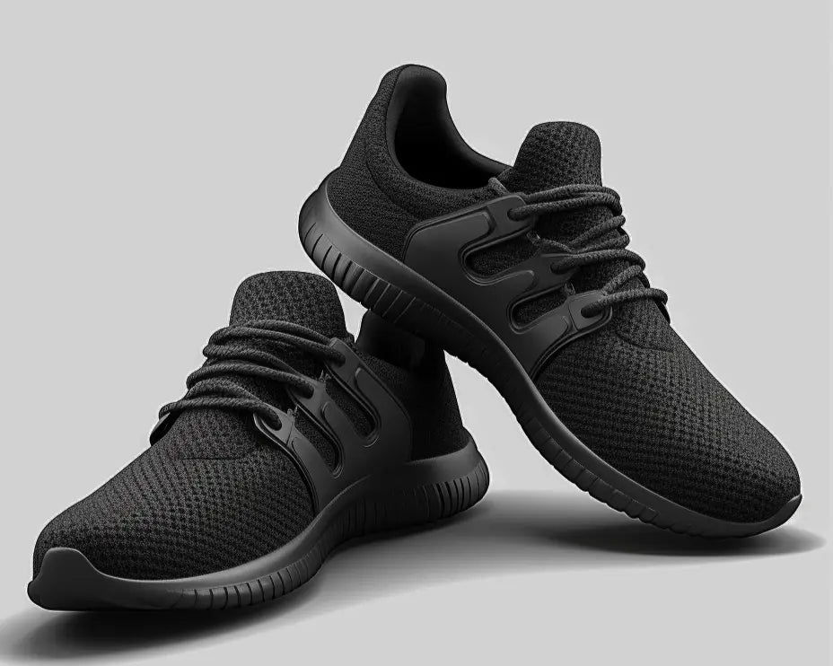 a pair of black mesh shoes