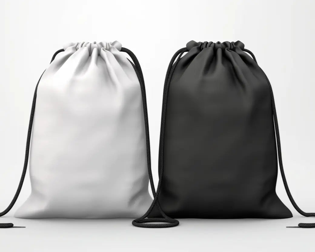 black and white drawstring bags