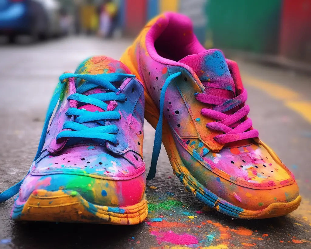 pair of shoes with paint stains