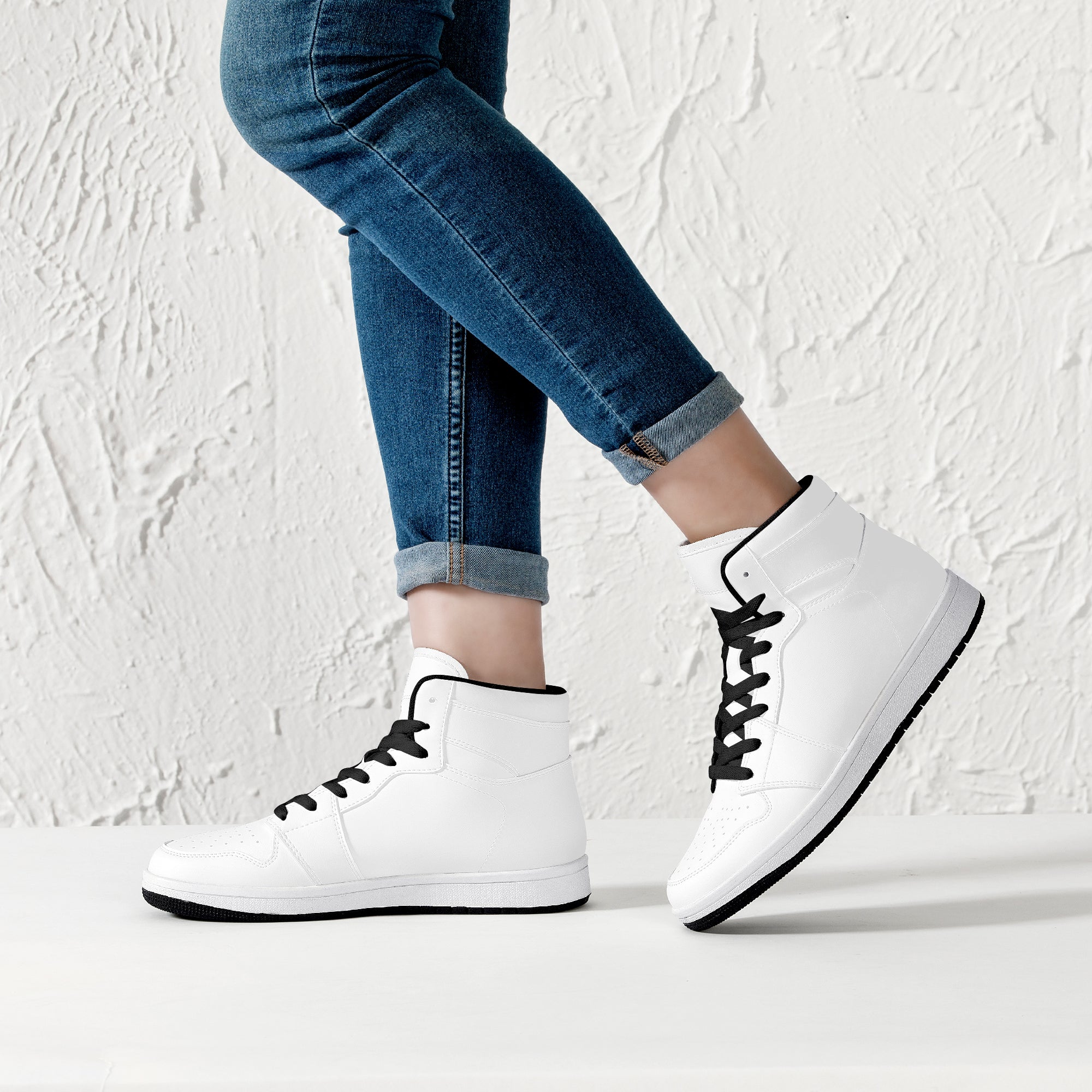 Customizable High-Top Synthetic Vegan Leather Sneakers - Black | Custom Shoes | Shoe Zero