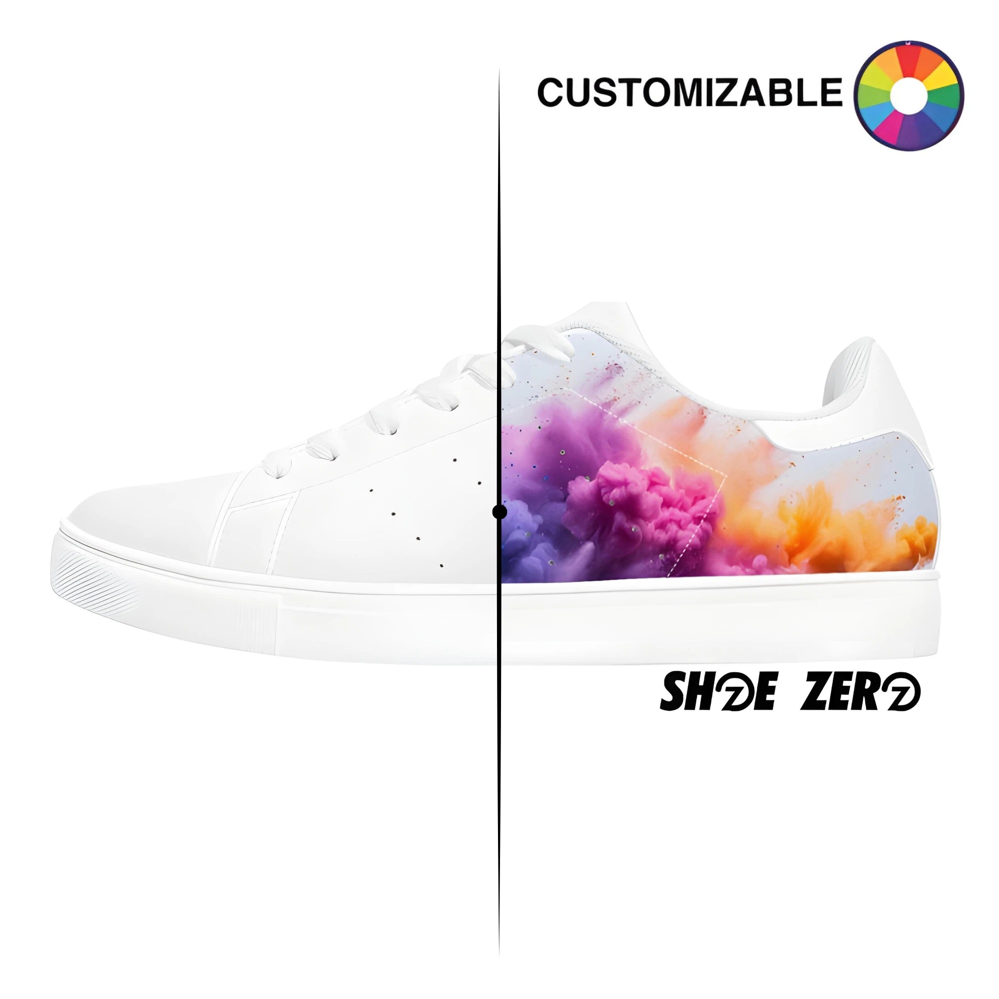 Customizable Breathable Vegan Leather Sneakers (White) Low Top