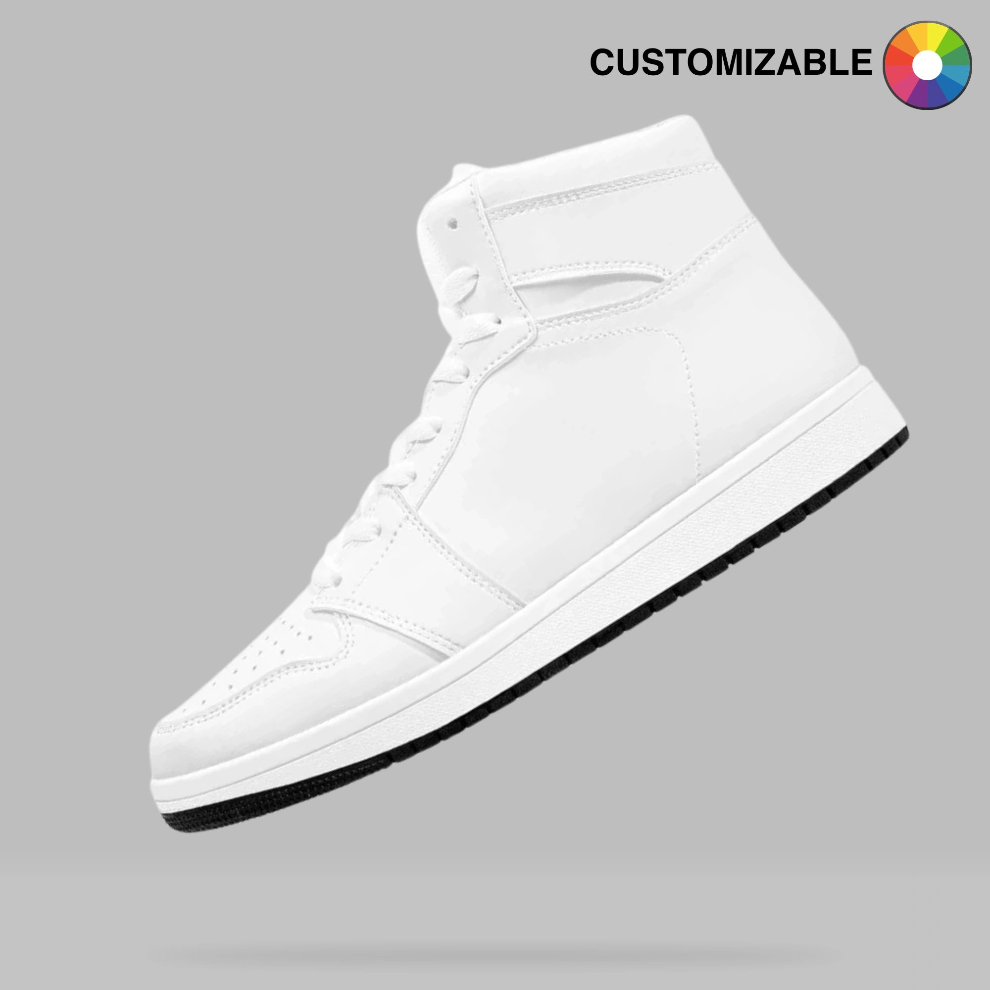 Customizable High-Top Synthetic Leather Sneakers (White)
