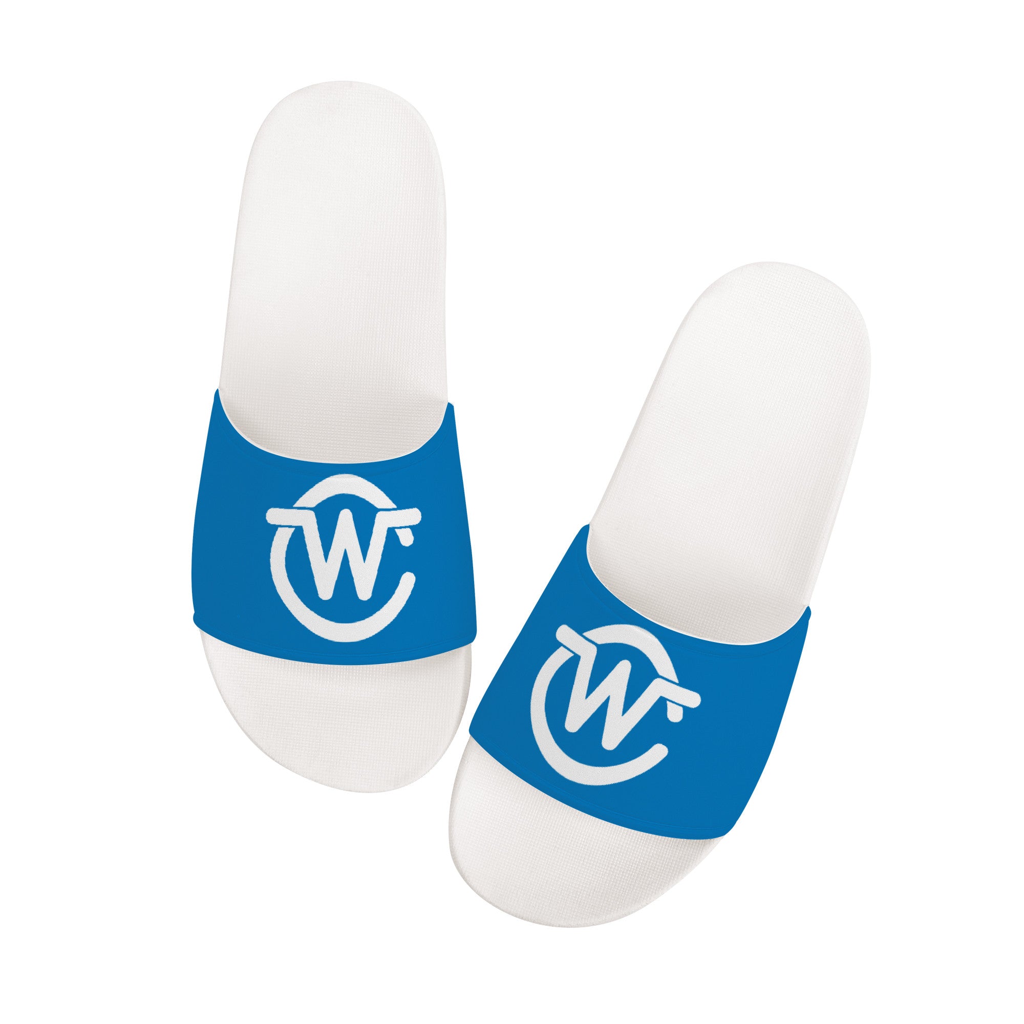 Woodcliff Lake Community Customized Slide Sandals - White and Light Blue - Shoe Zero