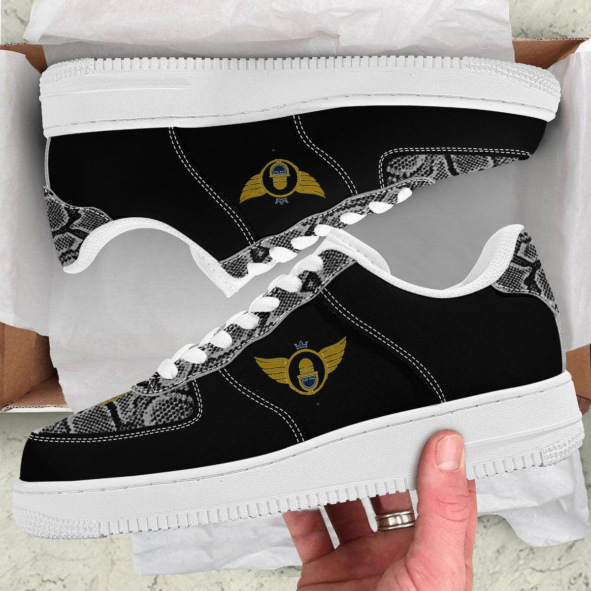 Custom Jordan 1 Low Black outlet and Gold skateboard shoes