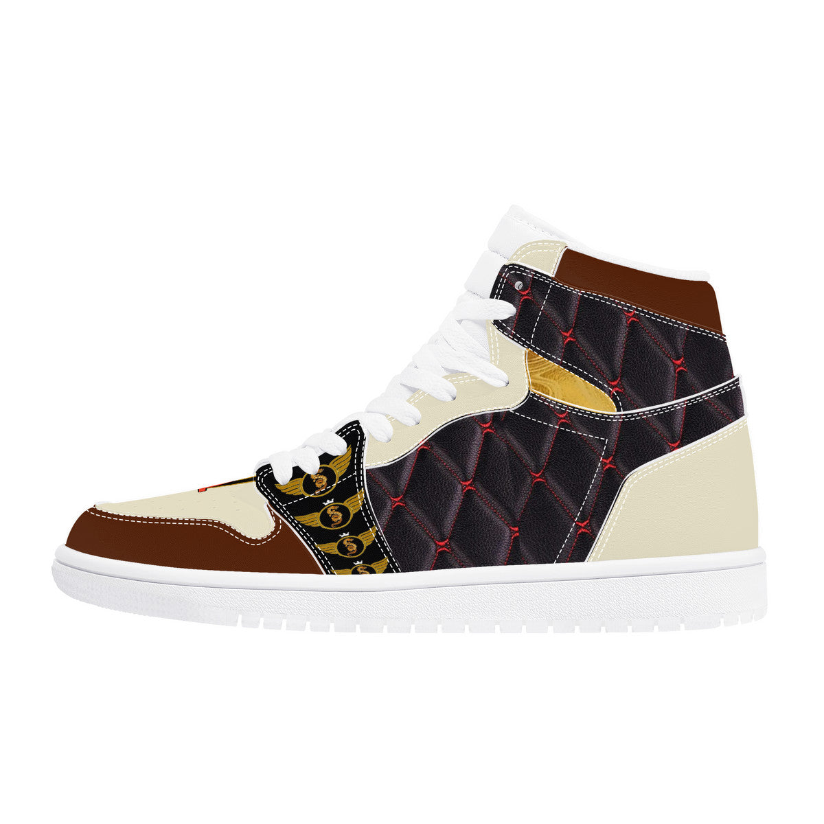 Gold Series V1 Edition Custom High Top Creme and Brown Sneaker - Shoe Zero