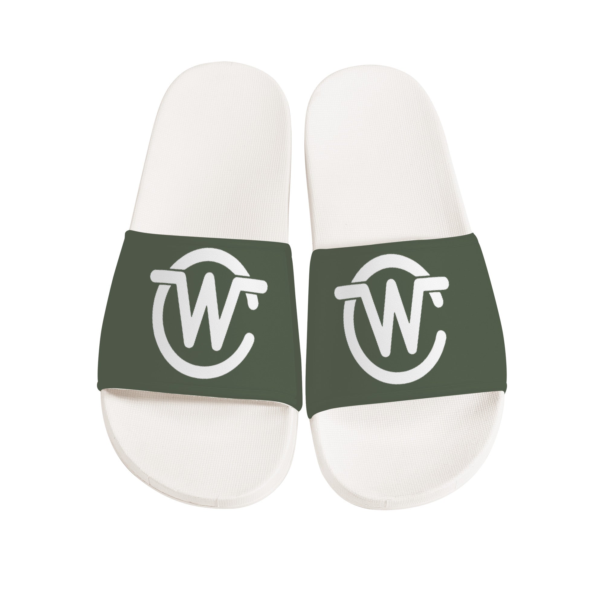 Woodcliff Lake Community Customized Slide Sandals - White and Green - Shoe Zero