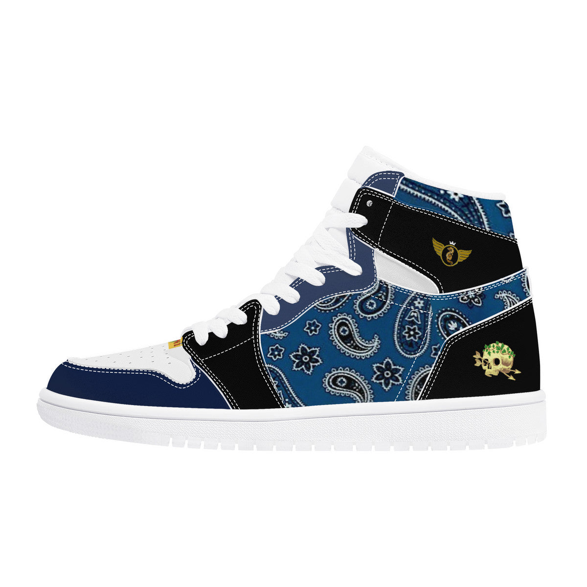 Paisley Gold Custom High Top Blue and Black Sneakers - Shoe Zero