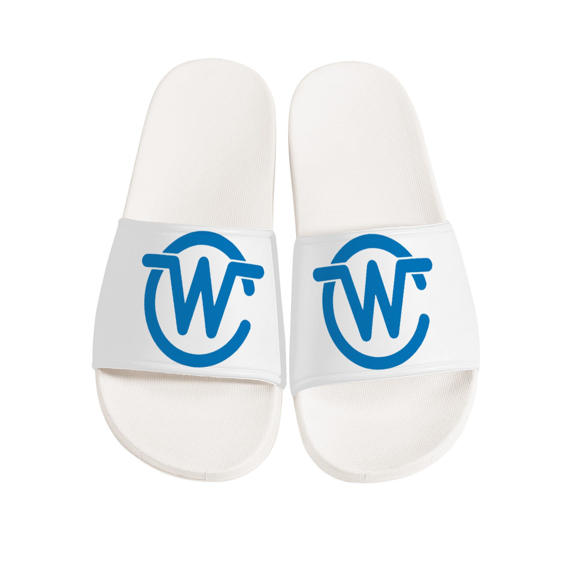 Woodcliff Lake Custom Slide Sandals - White and Light Blue - Shoe Zero
