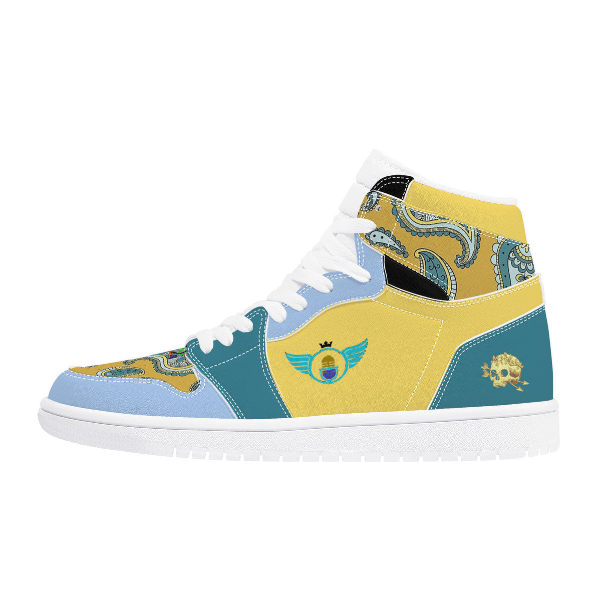 Paisley Gold Custom High Top Yellow and Blue Sneakers - Shoe Zero