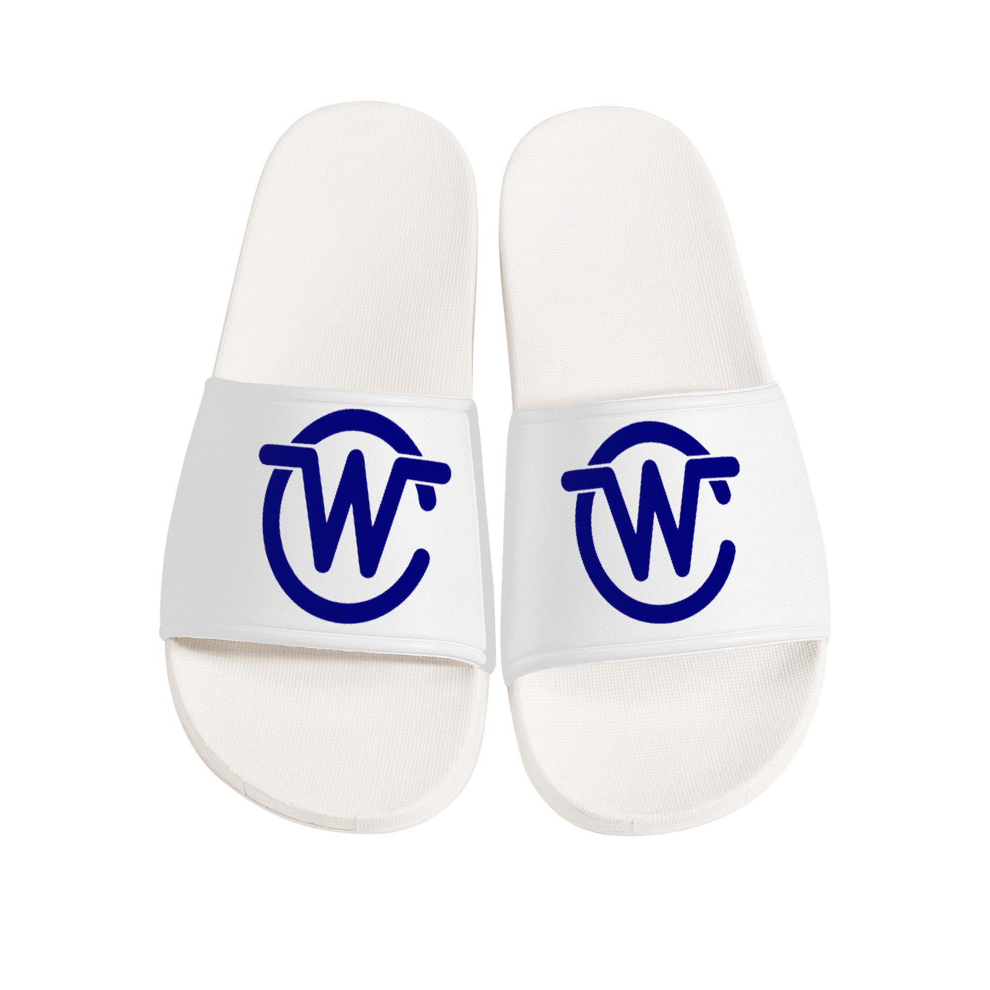 Woodcliff Lake Custom Slide Sandals - White and Blue - Shoe Zero