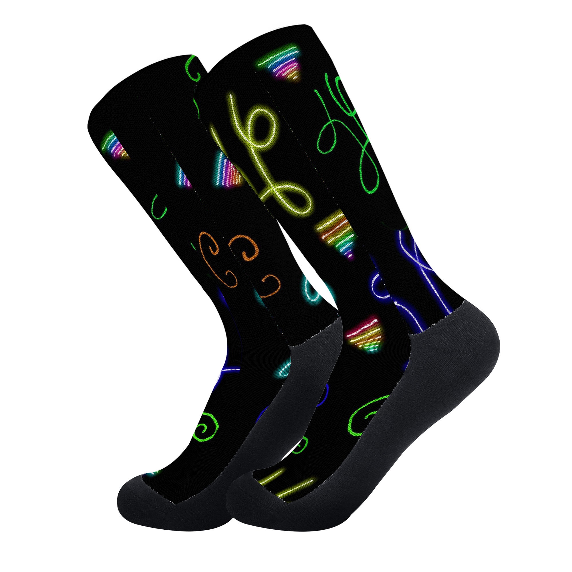 Black with Neon Hieroglyphs Basketball Socks - Black - Shoe Zero