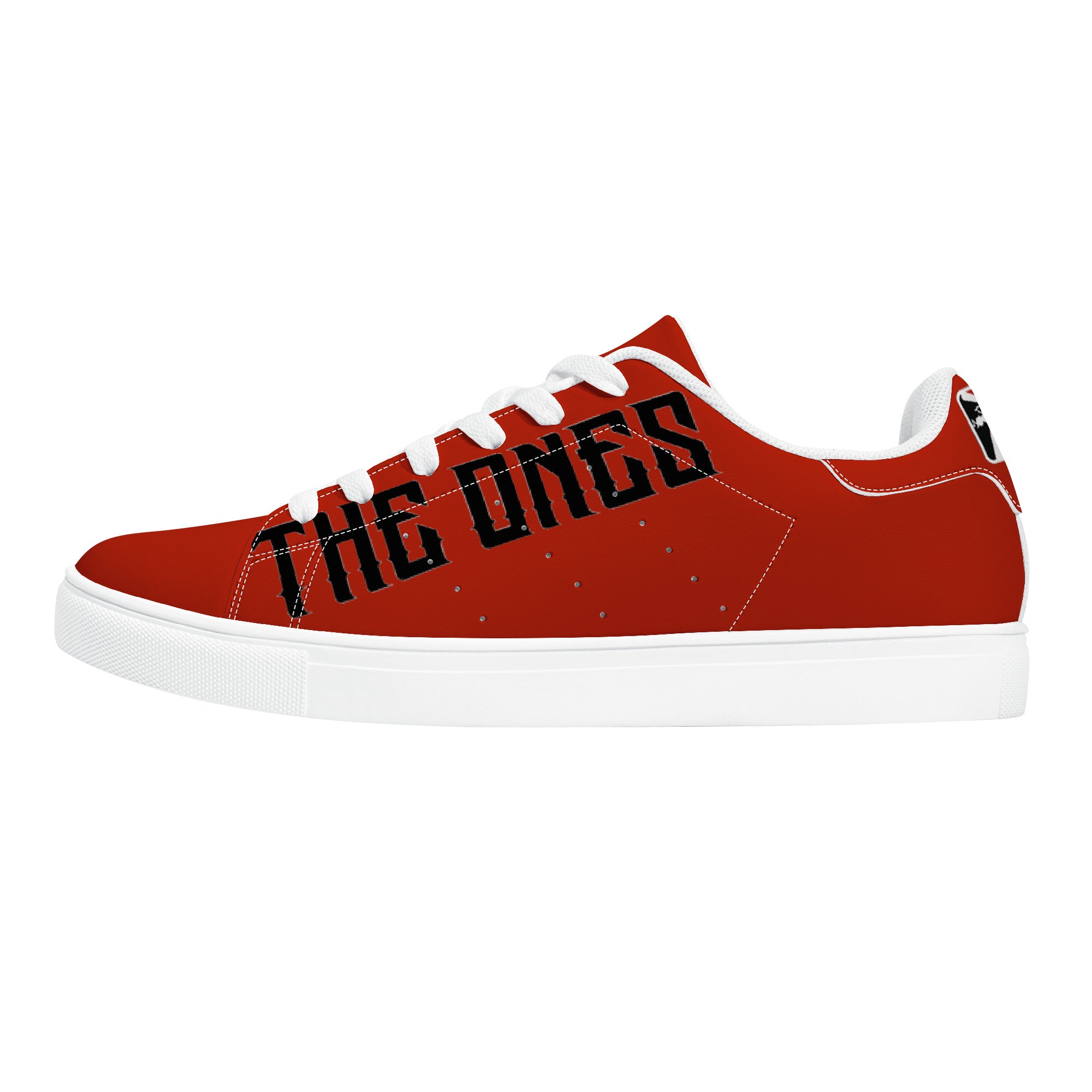The Ones - Red on Black - Low-Top Synthetic Leather Sneakers - White - Shoe Zero