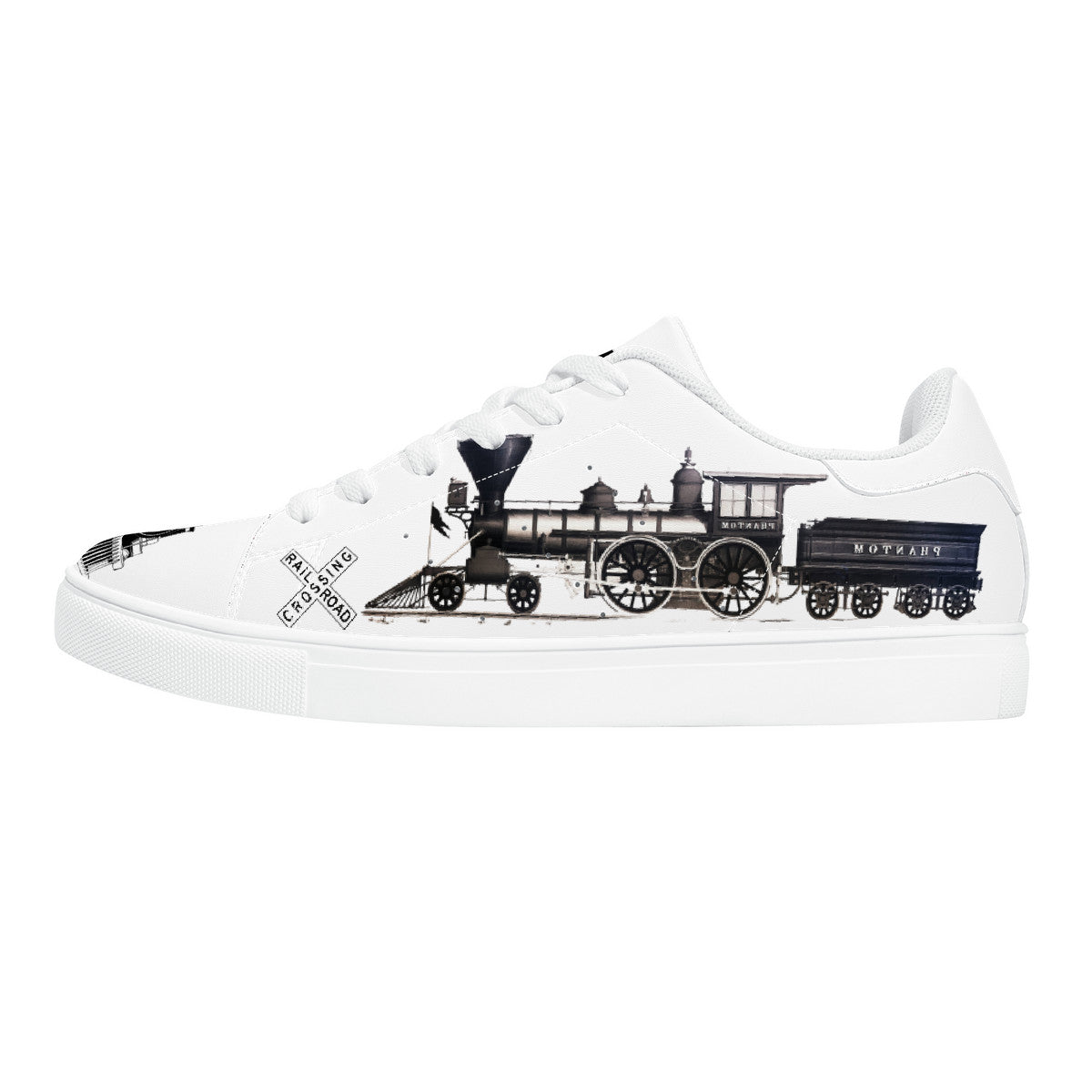 Train Shoe - Low-Top Synthetic Leather Sneakers - White - Shoe Zero