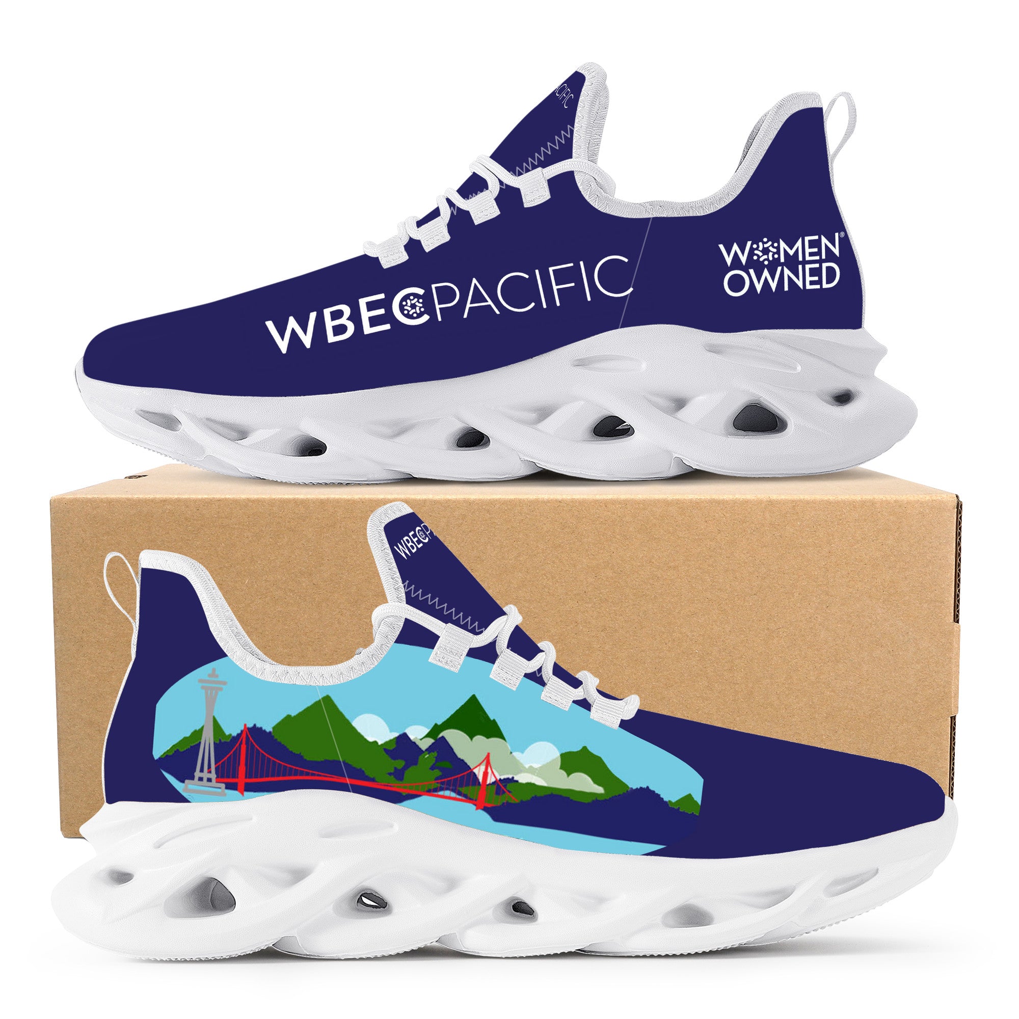 WBEC Pacific Flex Control Sneaker | Seattle Space Needle Blue Custom Shoe - Shoe Zero