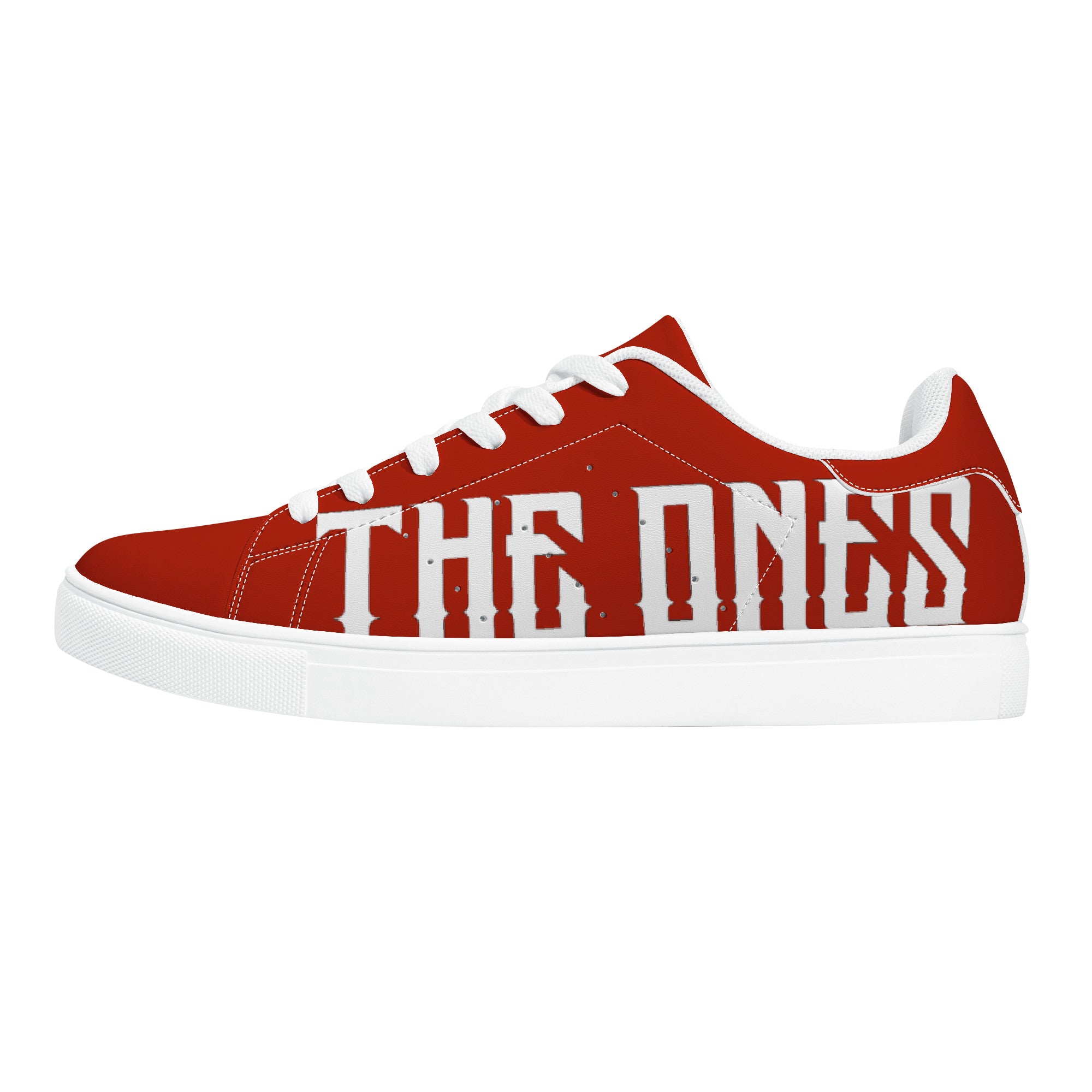 The Ones - Red - Low-Top Synthetic Leather Sneakers - White - Shoe Zero