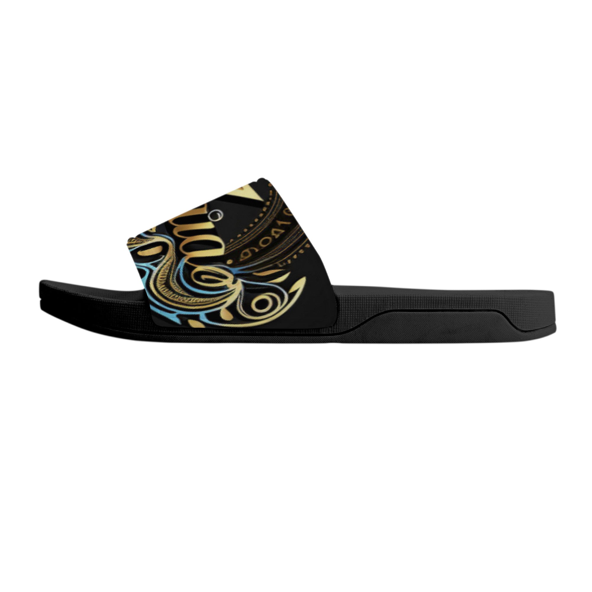 Peace and Love - Italy Black and Gold Custom Slide Sandals - By the creator Nadav Gadalia - Shoe Zero