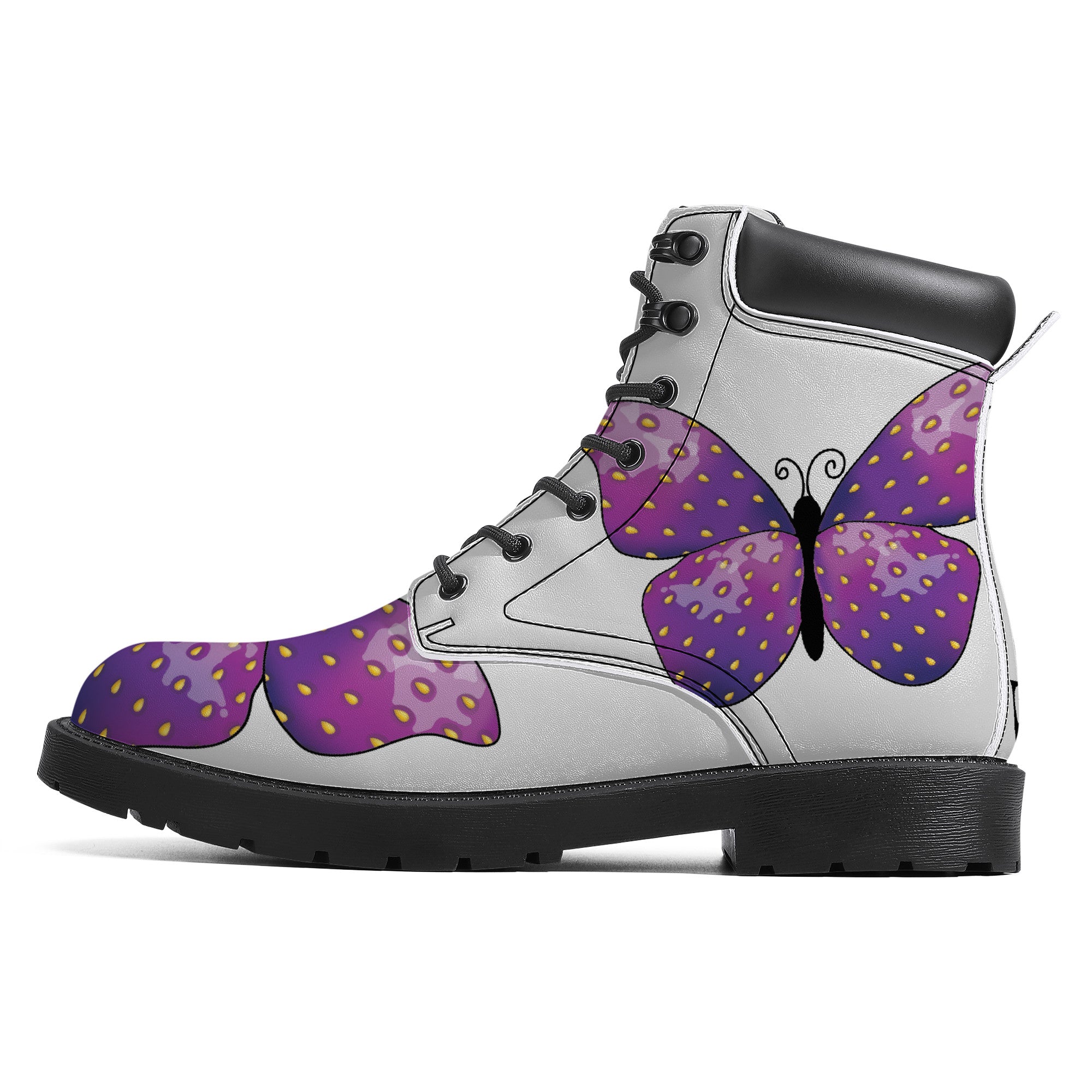 Purple Butterfly Vegan Leather Boots - Shoe Zero