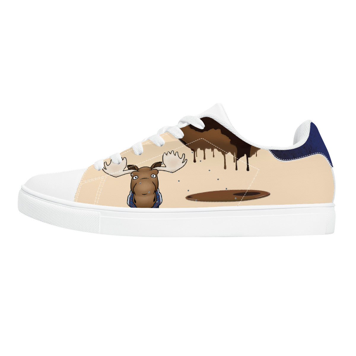 Moose with a Scarf Low-Top Synthetic Leather Sneakers - White - Shoe Zero